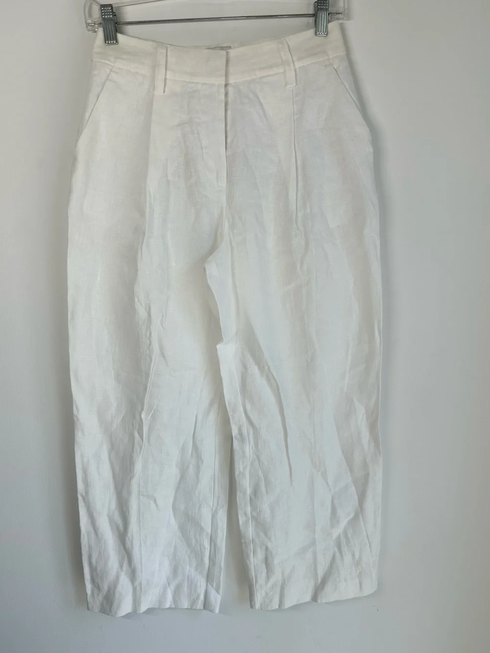 Reformation White 100% Linen Pleated Wide Leg Pants Size 0P